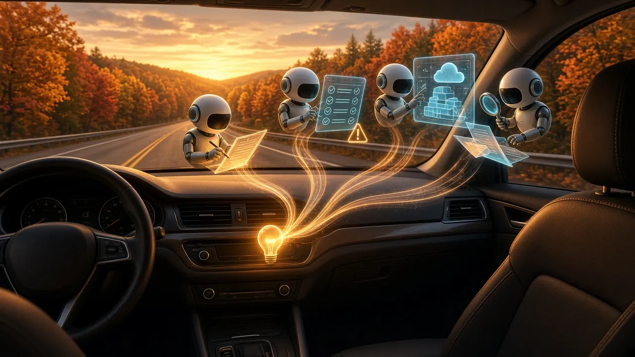 Couverture : une idée lancée à la voix au volant, partagée entre quatre agents
