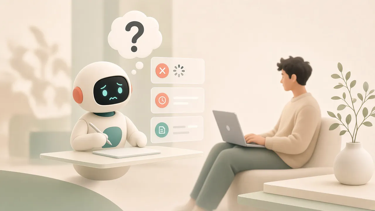 Illustration cocasse : Dot, un robot confus face à une erreur